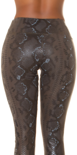 Highwaist faux leather Leggings with Snake print Khaki